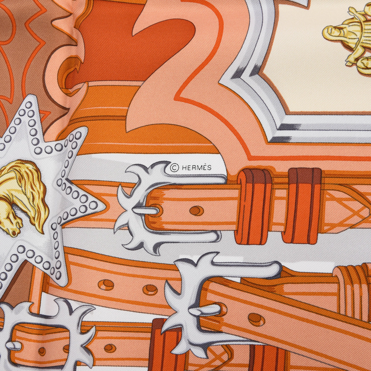 Hermes Orange Silk Brides Et Destin Scarf 90