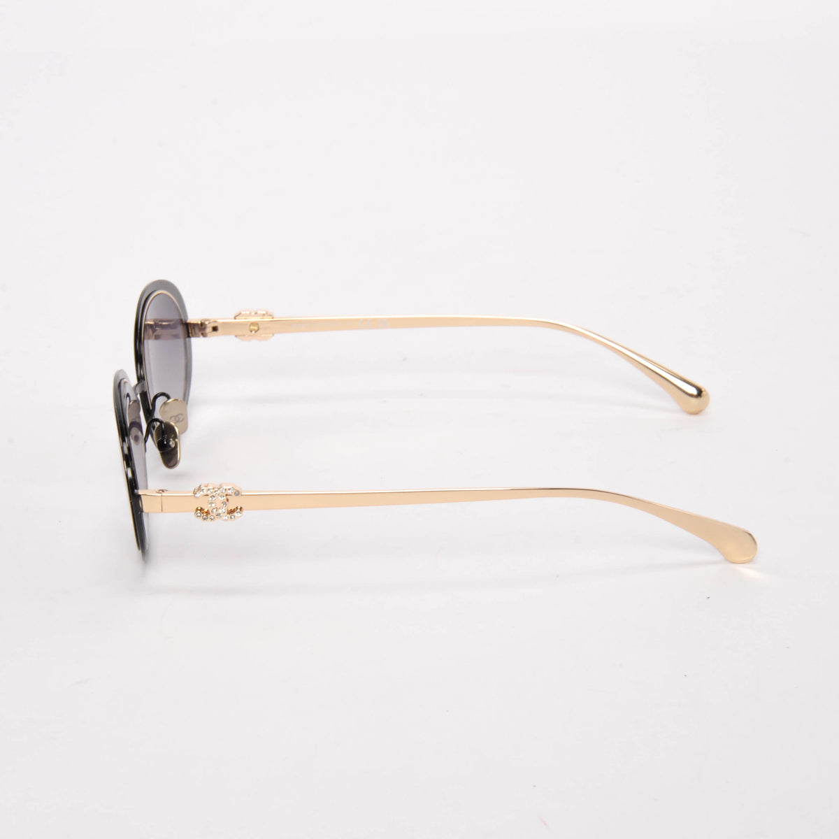 Chanel Black & Gold Oval Crystal CC Sunglasses