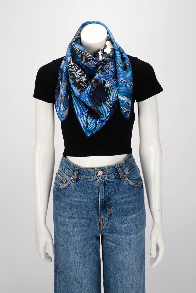 Hermes Blue Silk Jaguar Quetzal Scarf