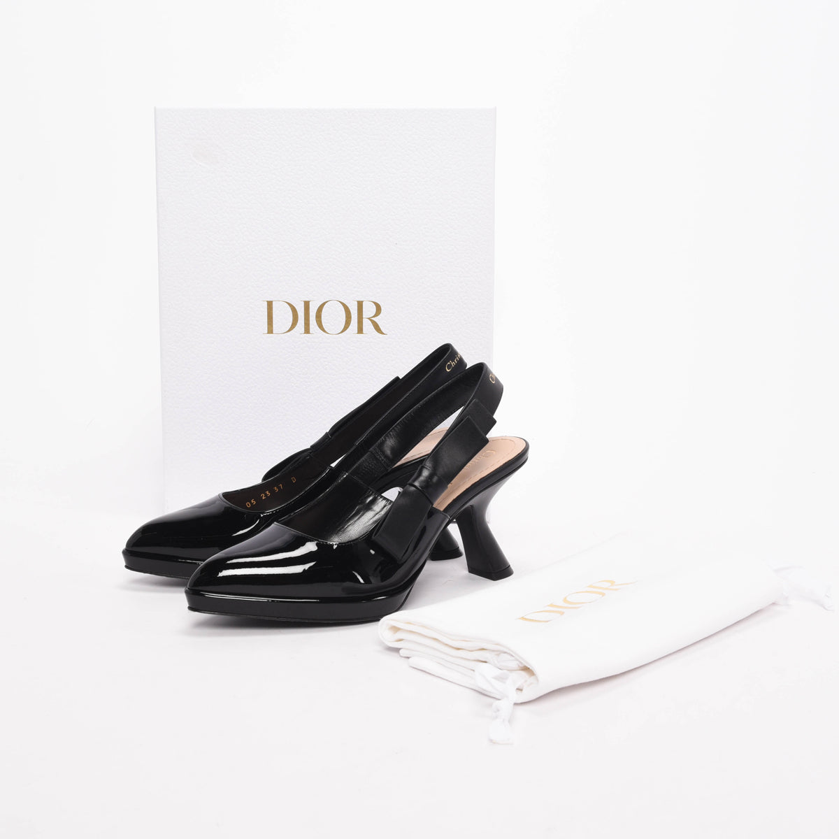 Dior Black Patent Sweet D Slingback Pumps 37