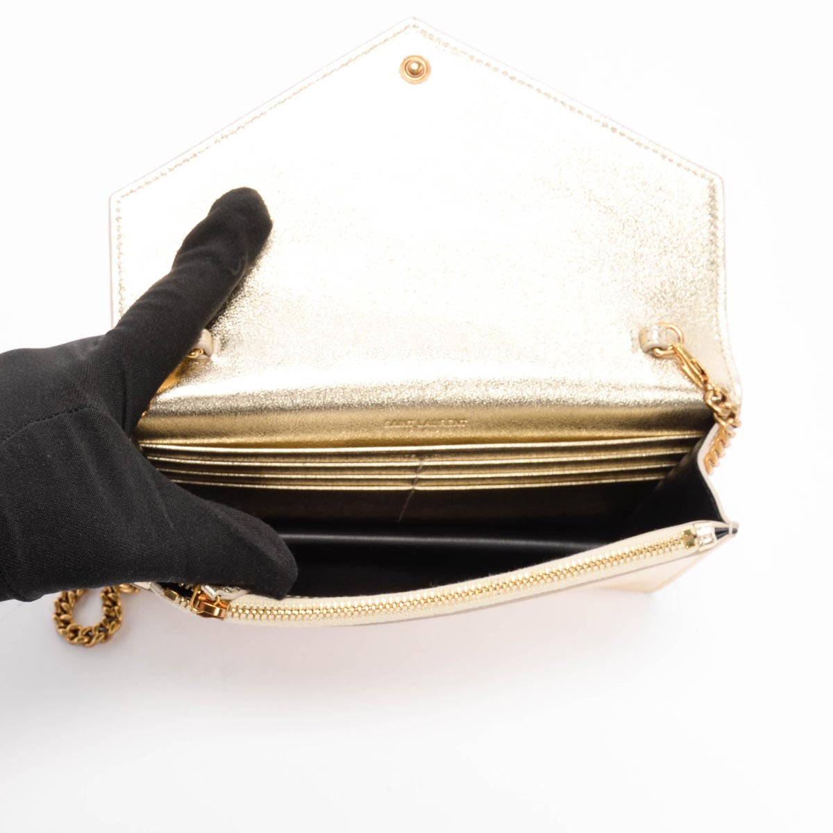 Saint Laurent Gold Calfskin Envelope Chain Wallet Clutch