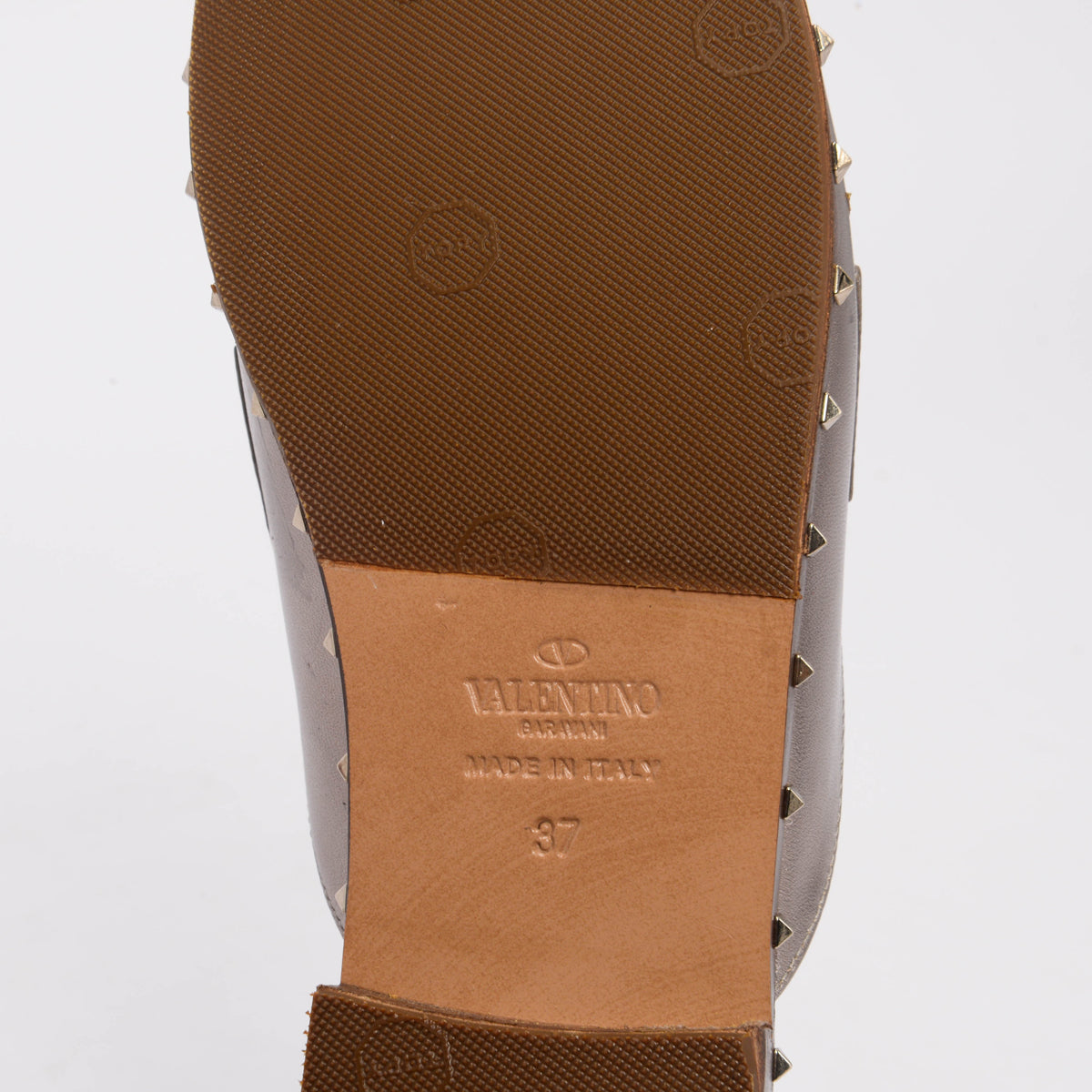 Valentino Bronze Leather Micro Rockstud Mules 37
