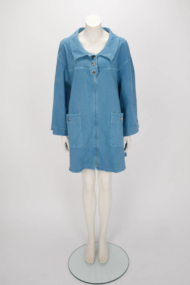Chanel Sky Blue Cotton Denim Pea Coat FR 50