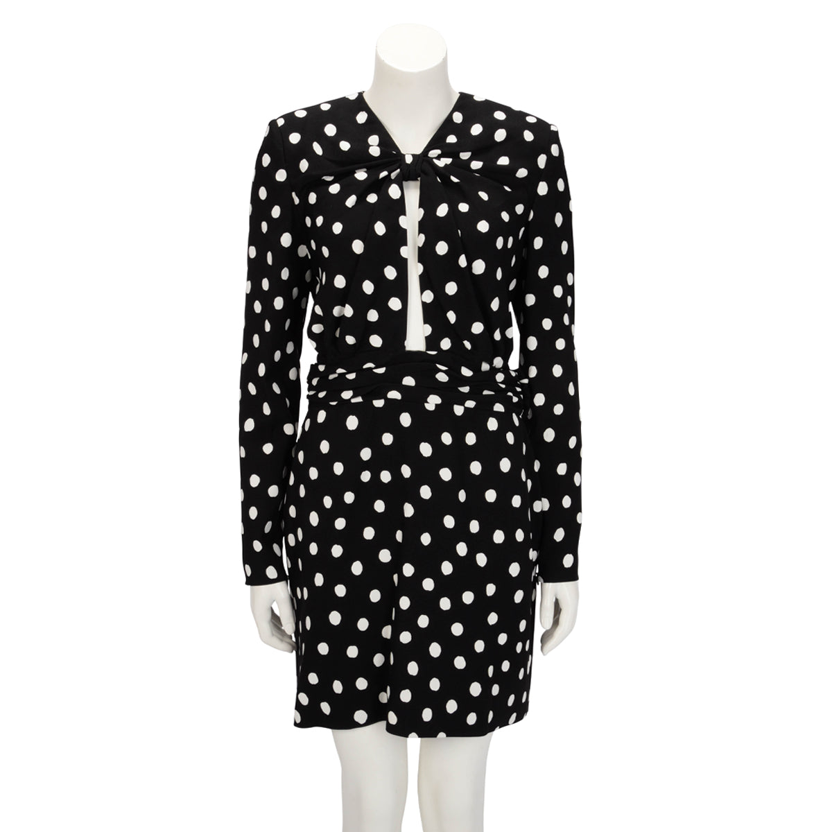 Saint Laurent Black Polka Dot Crepe Cutout Mini Dress IT 42