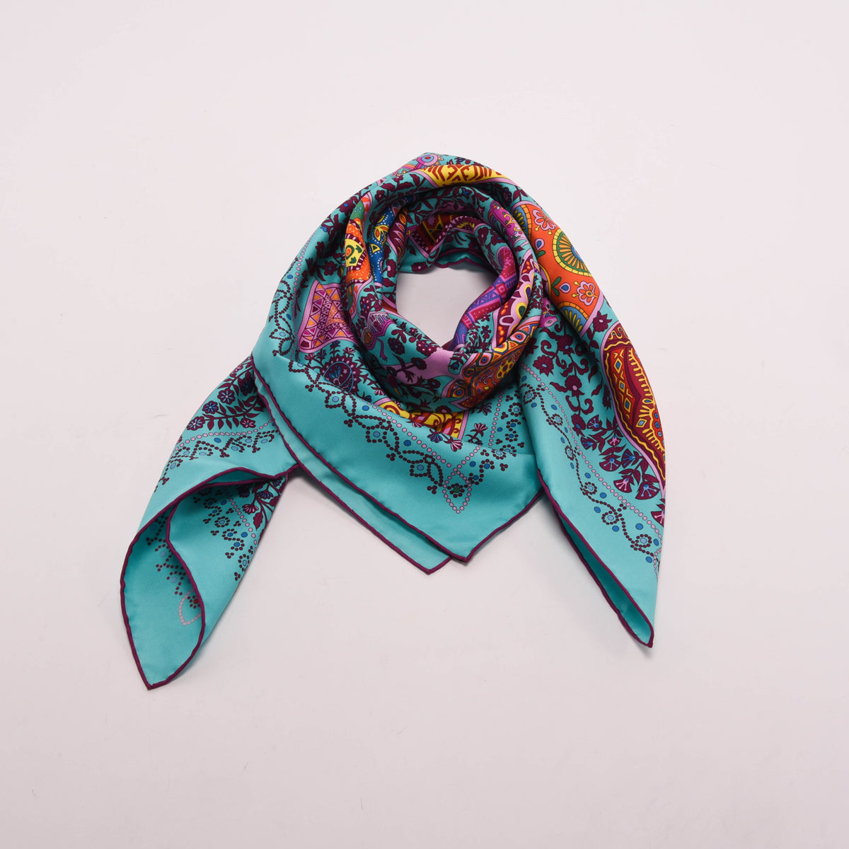 Hermes Teal Silk L'Arbre de Vie Scarf