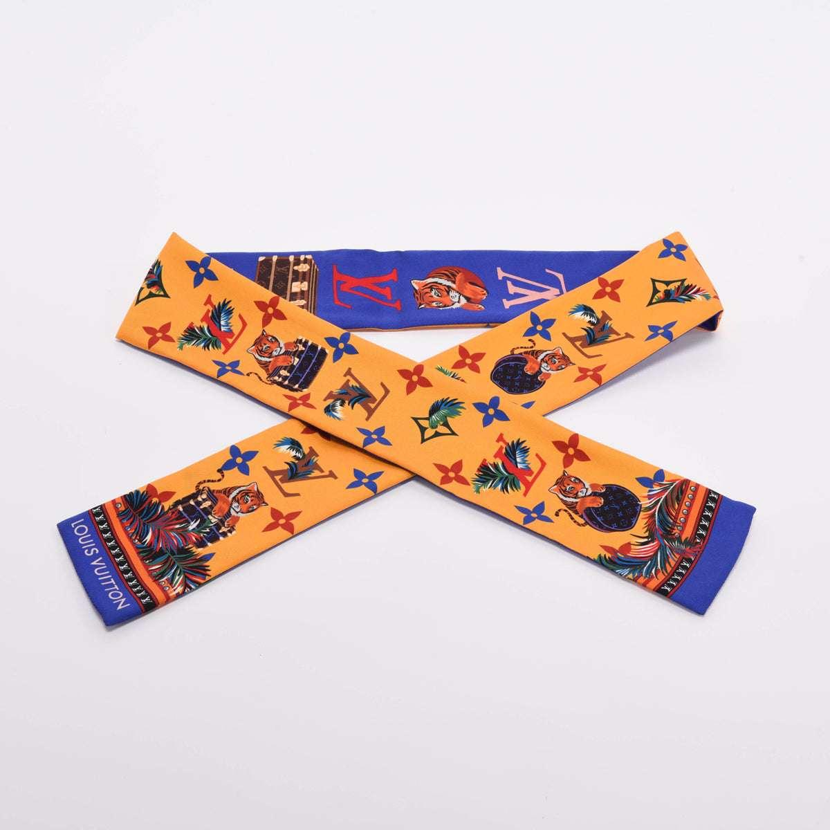 Louis Vuitton Yellow & Blue Silk Monogram Precious Tiger Bandeau