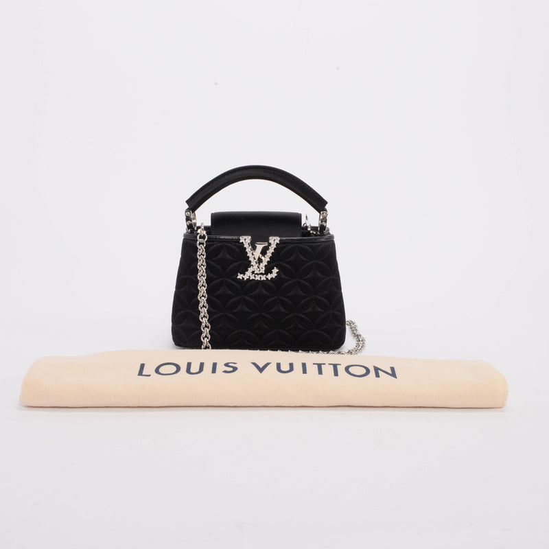 Louis Vuitton Black Satin Flower Embossed Mini Capucines - Blue Spinach