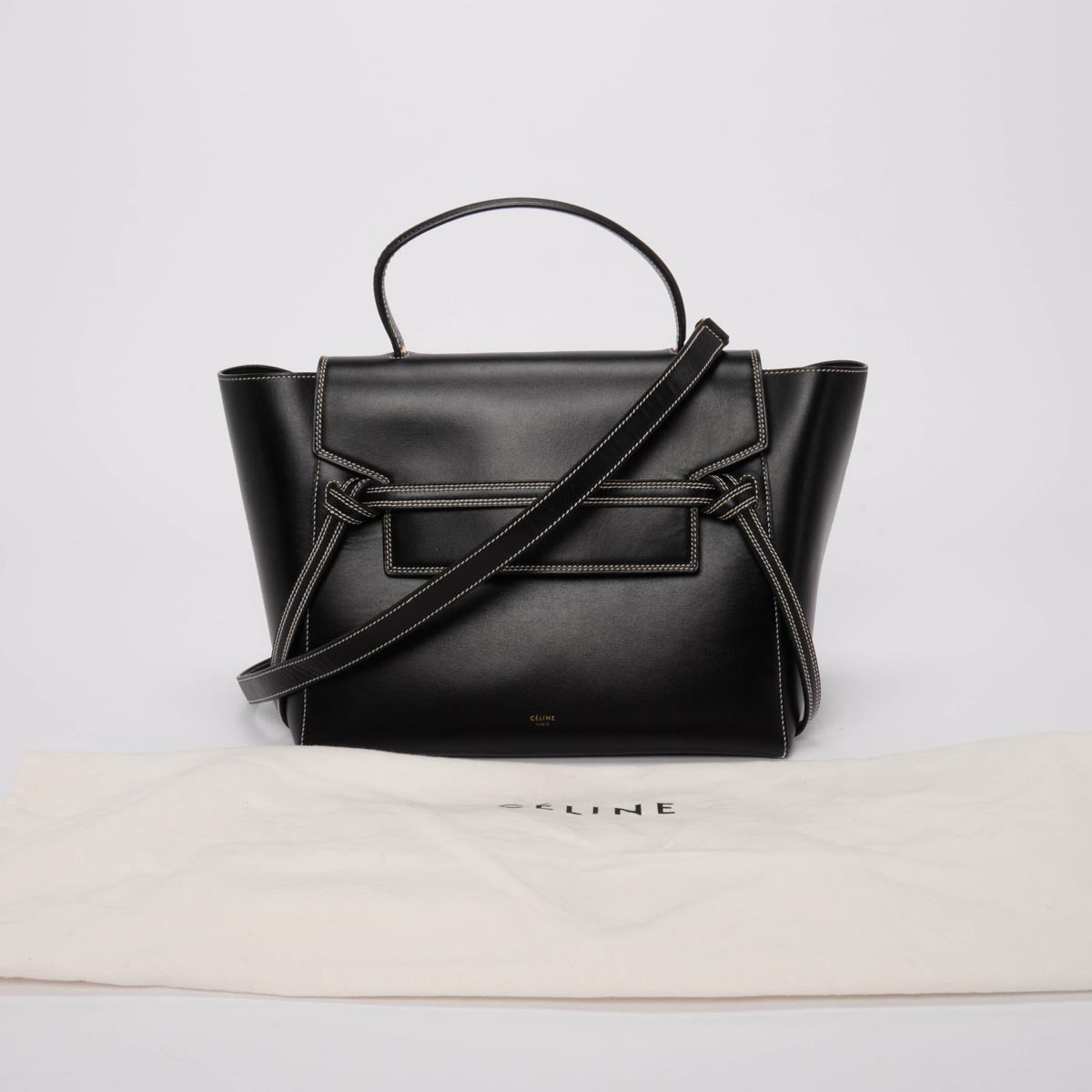 Celine Black Smooth Calfskin Double Stitching Mini Belt Bag