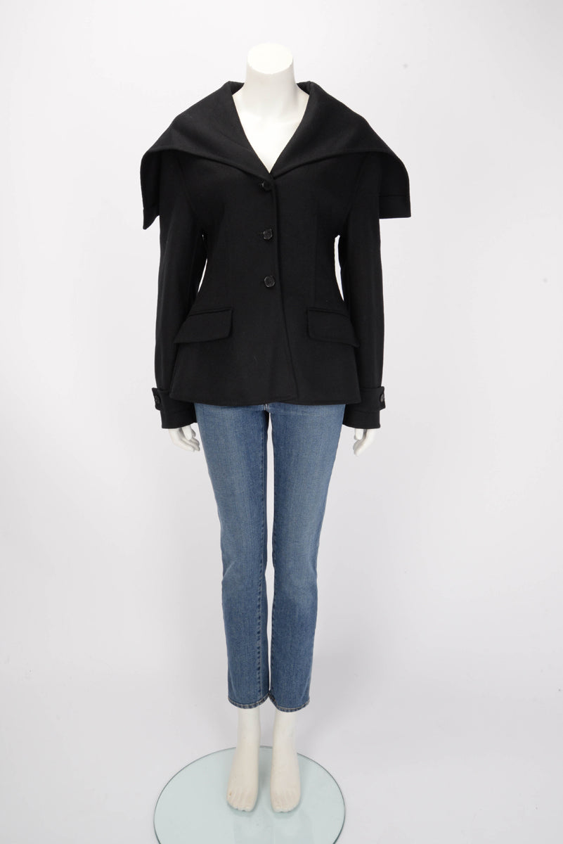 Dior Black Wool Sailor Collar Fitted Jacket FR 44
