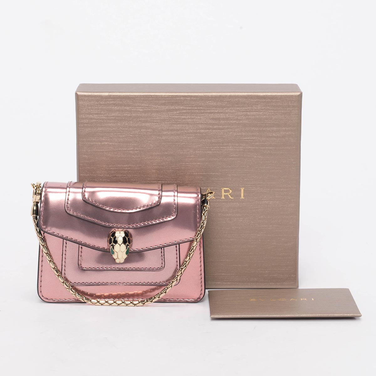 Bulgari Pink Metallic Leather Serpenti Forever Mini Bag Charm