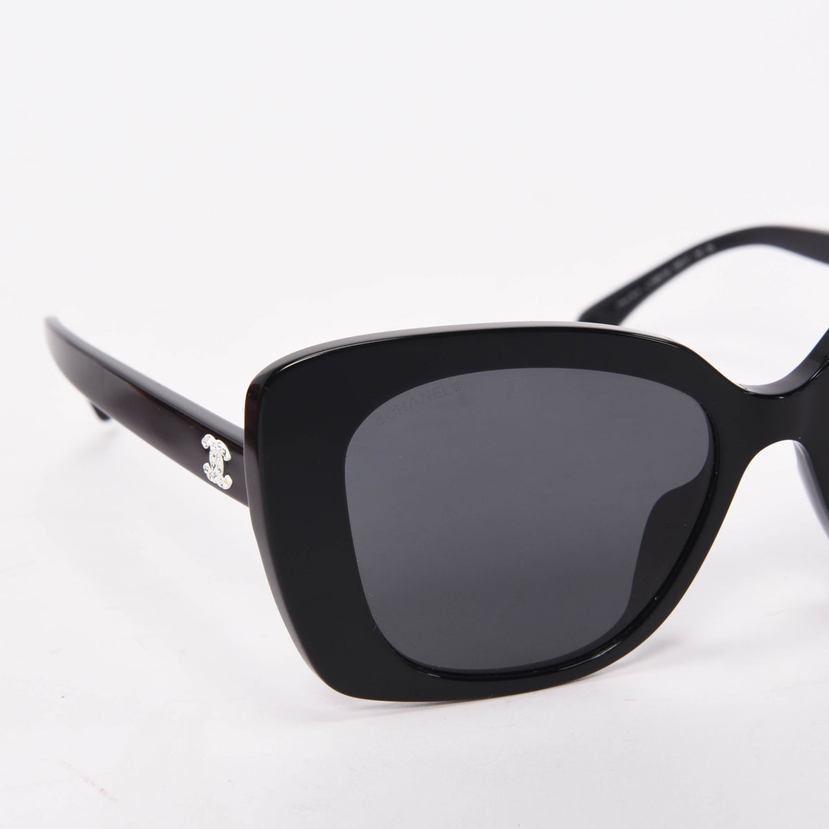 Chanel Black Acetate & Strass Square Logo Sunglasses