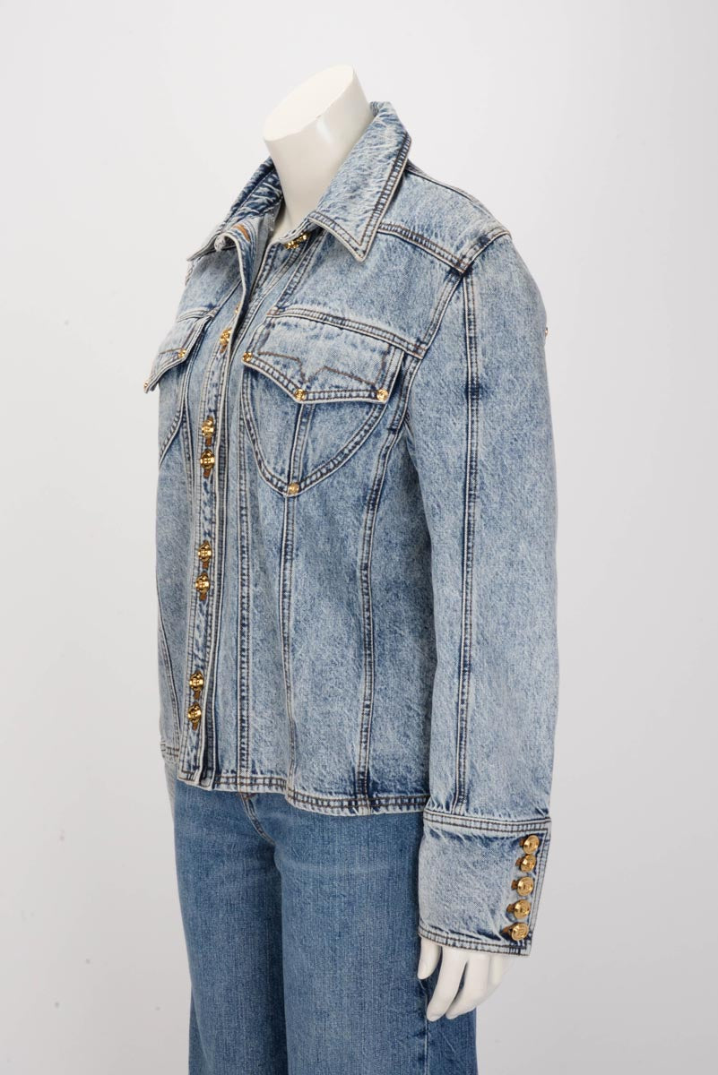 Balmain Blue Distressed Denim Shirt Jacket FR 40