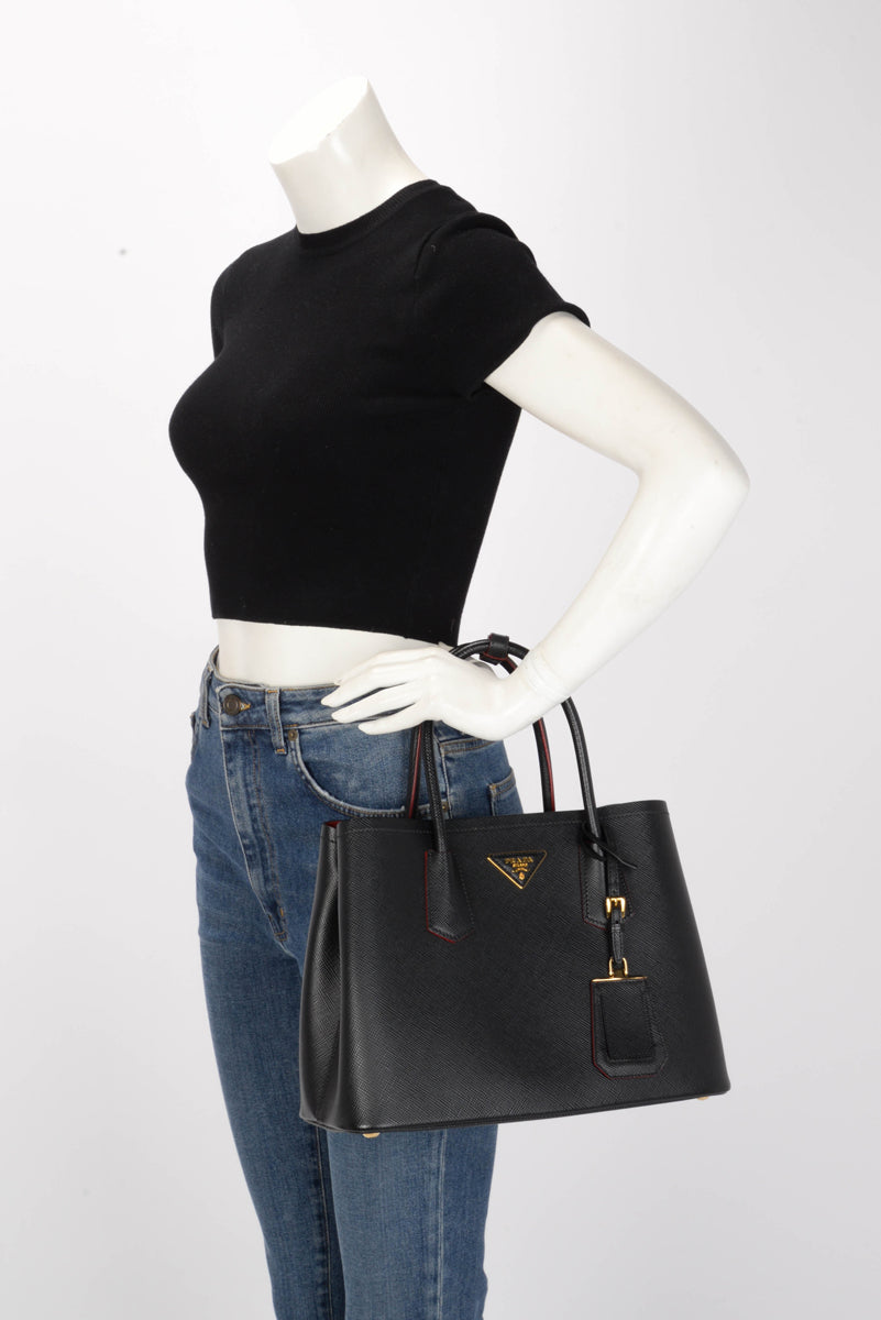 Prada Black Saffiano Cuir Medium Double Bag