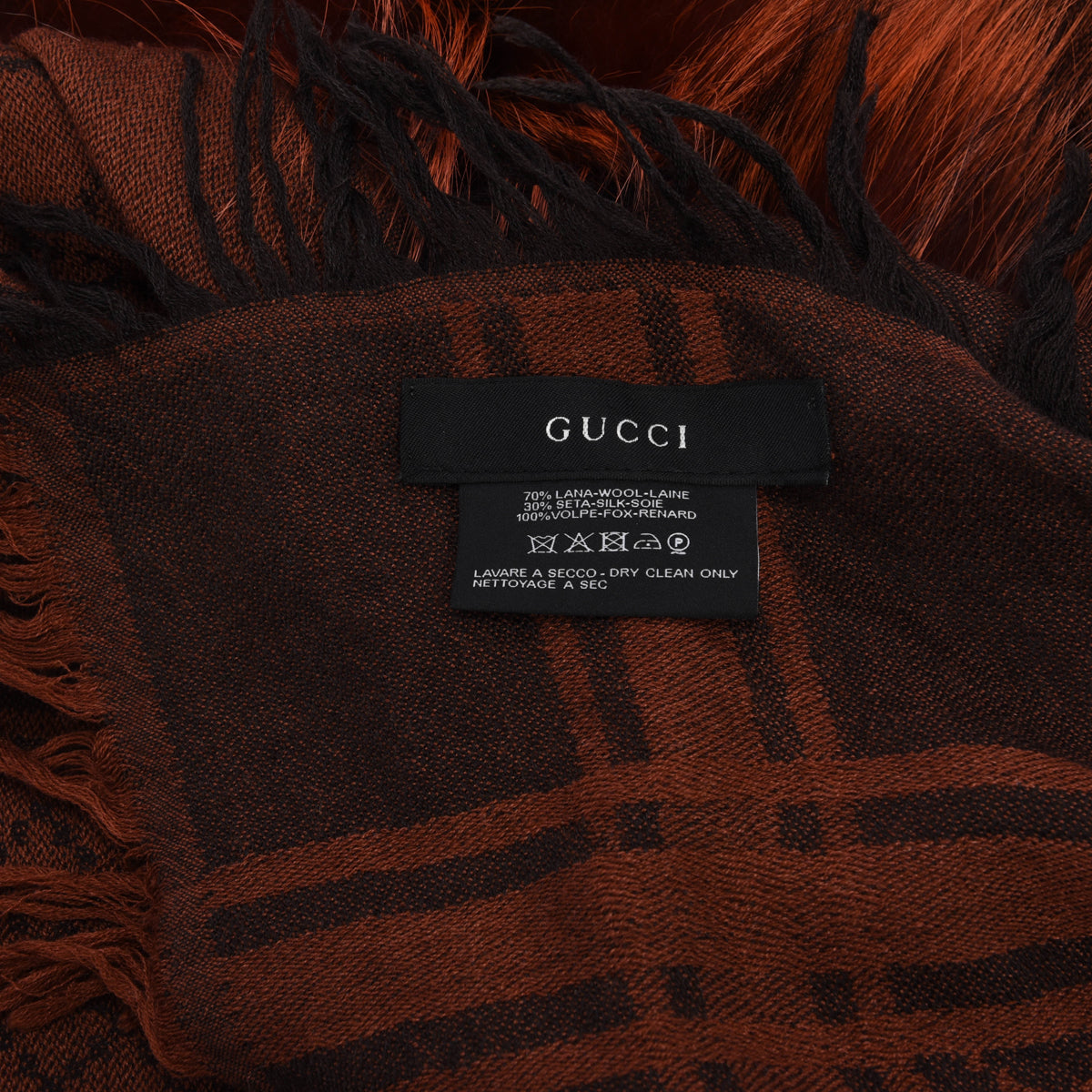 Gucci Burnt Orange Fox Fur GG Shawl