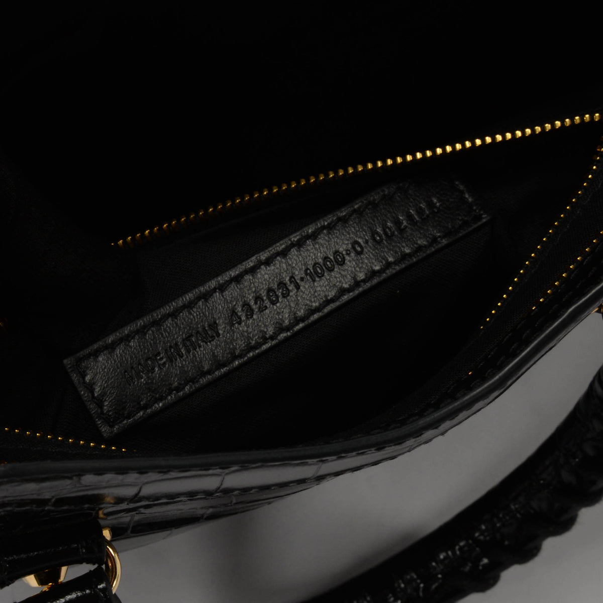 Balenciaga Black Croc Embossed Metallic Edge Small City Bag