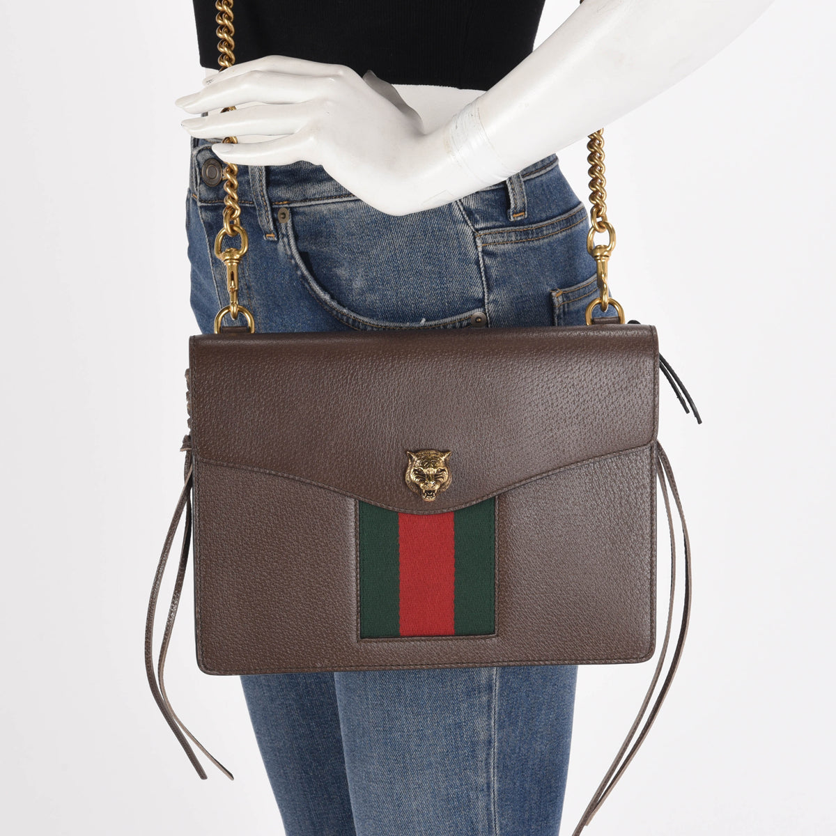 Gucci Brown Grained Calfskin Animalier Chain Bag