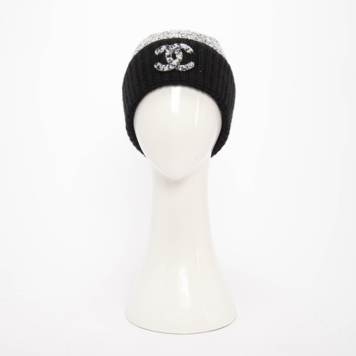 Chanel Black & White Cashmere Knit CC Beanie