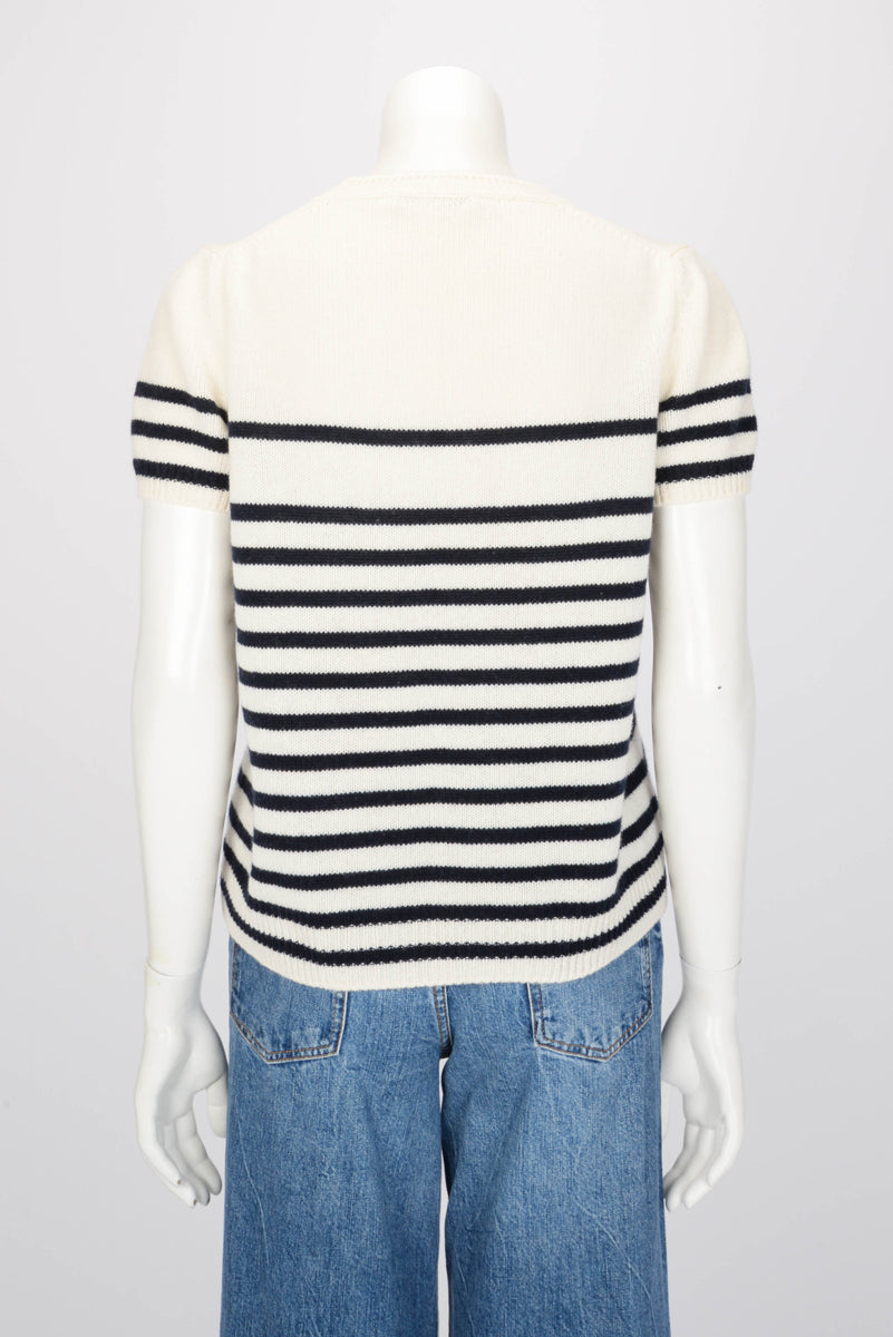 Dior Ecru & Navy Cashmere Knit Dioriviera Short Sleeve Sweater FR 42