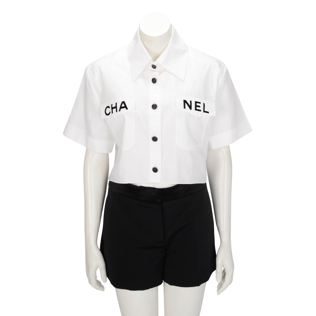Chanel White Cotton Runway Logo Crop Shirt FR 40