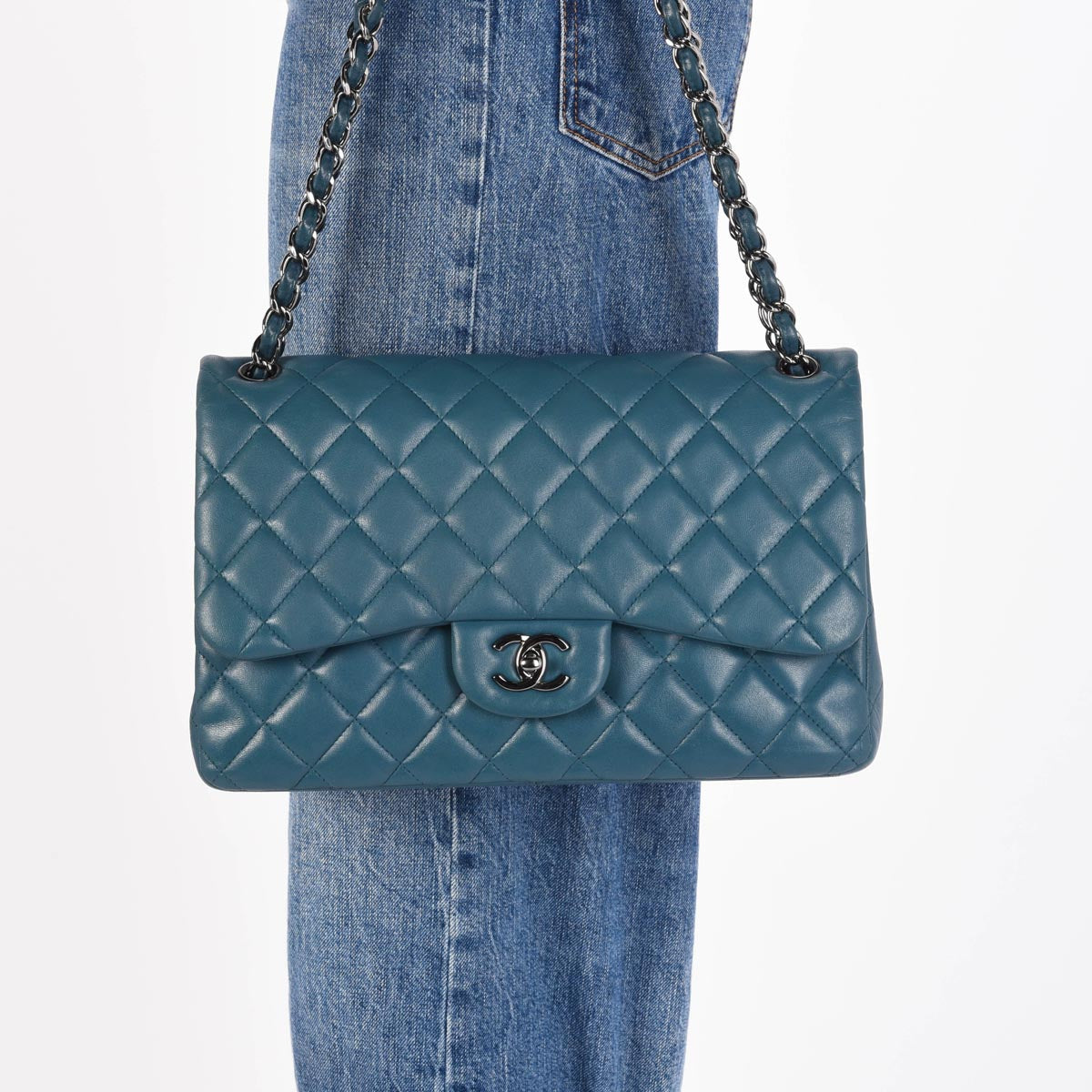 Chanel Teal Quilted Lambskin Large Classic Double Flap Bag