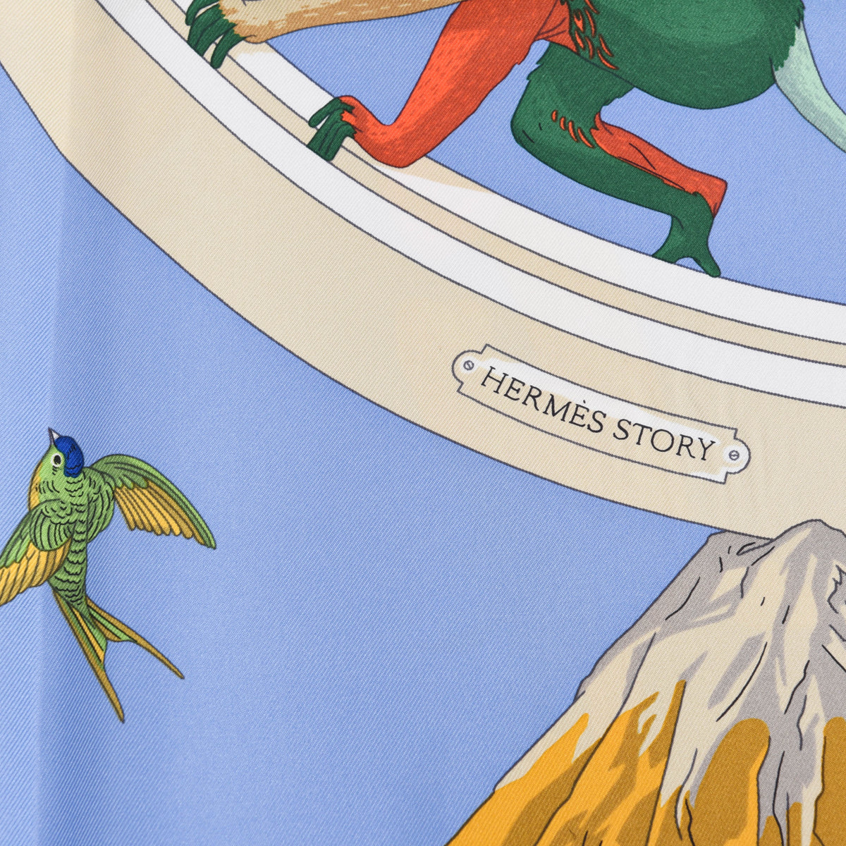 Hermes Blue Silk Ouistiti Story Scarf 90