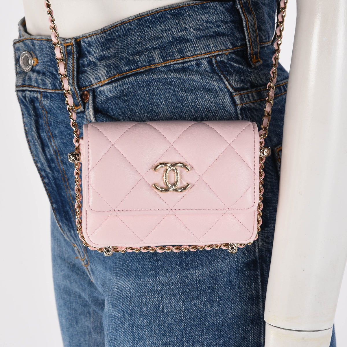 Chanel Light Pink Calfskin Clutch With Chain Wallet