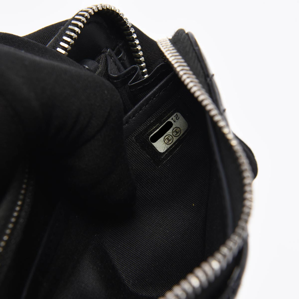 Chanel Black Chevron Patent CC Zip Around Wallet