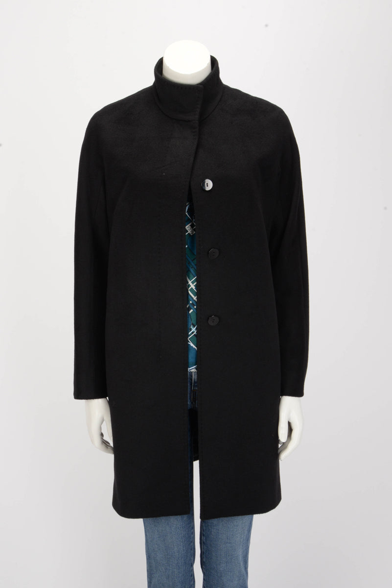 Max Mara Studio Black Wool High Neck Coat IT 40