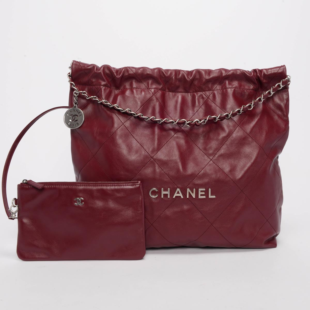 Chanel Burgundy Shiny Calfskin Medium 22 Bag