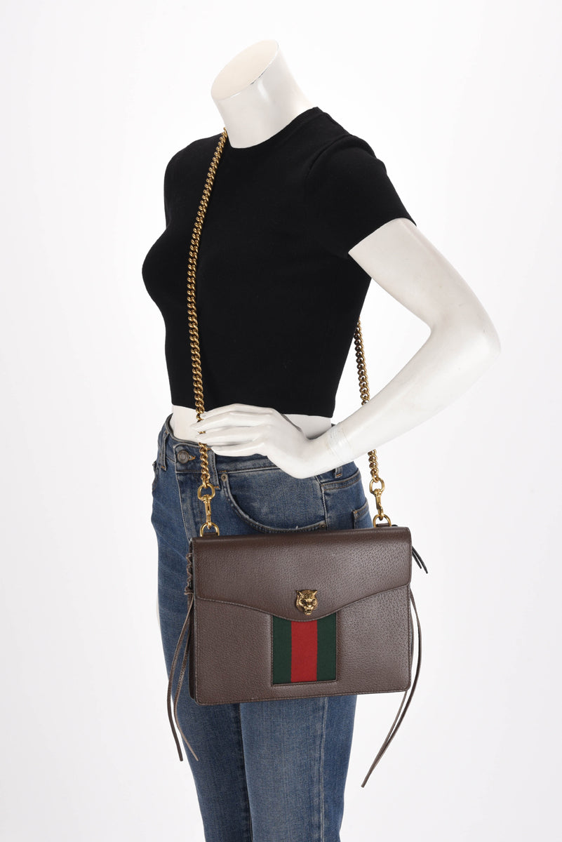 Gucci Brown Grained Calfskin Animalier Chain Bag