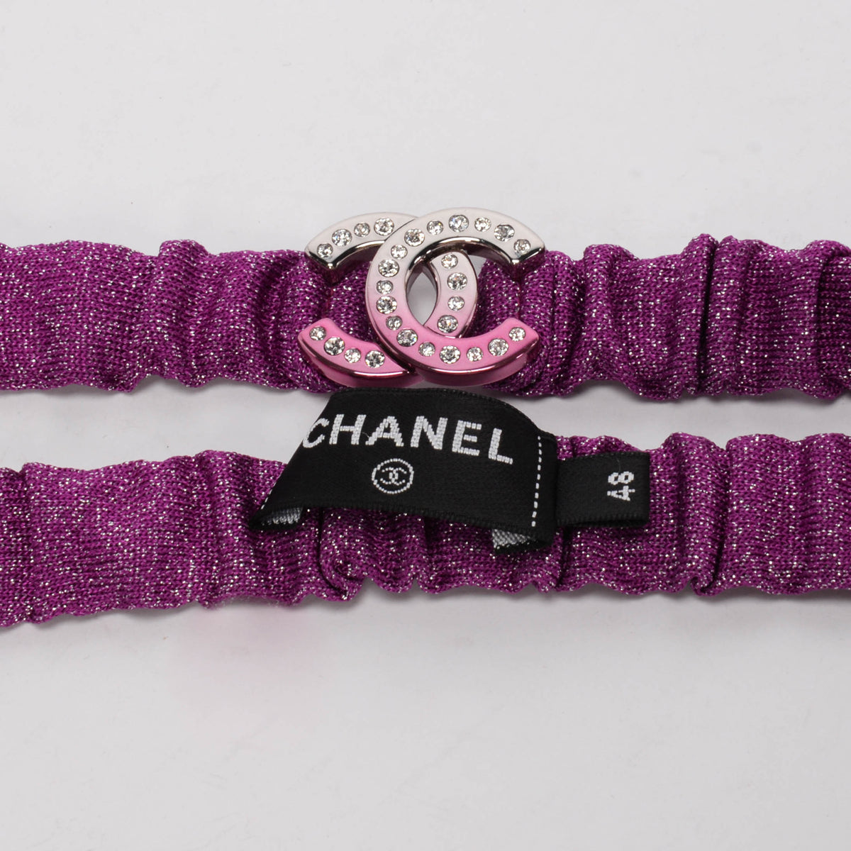 Chanel Purple Ribbed Lurex Collared Midi Dress FR 48