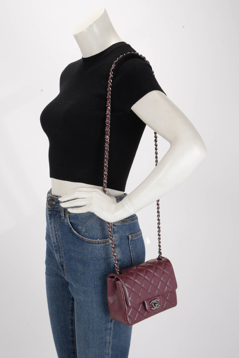 Chanel Iridescent Burgundy Quilted Lambskin Mini Square Flap Mini Bag