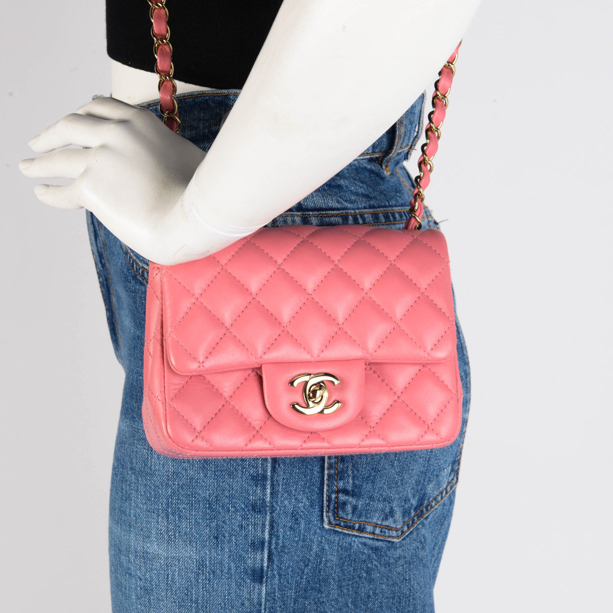 Chanel Pink Quilted Lambskin Mini Square Classic Flap Bag