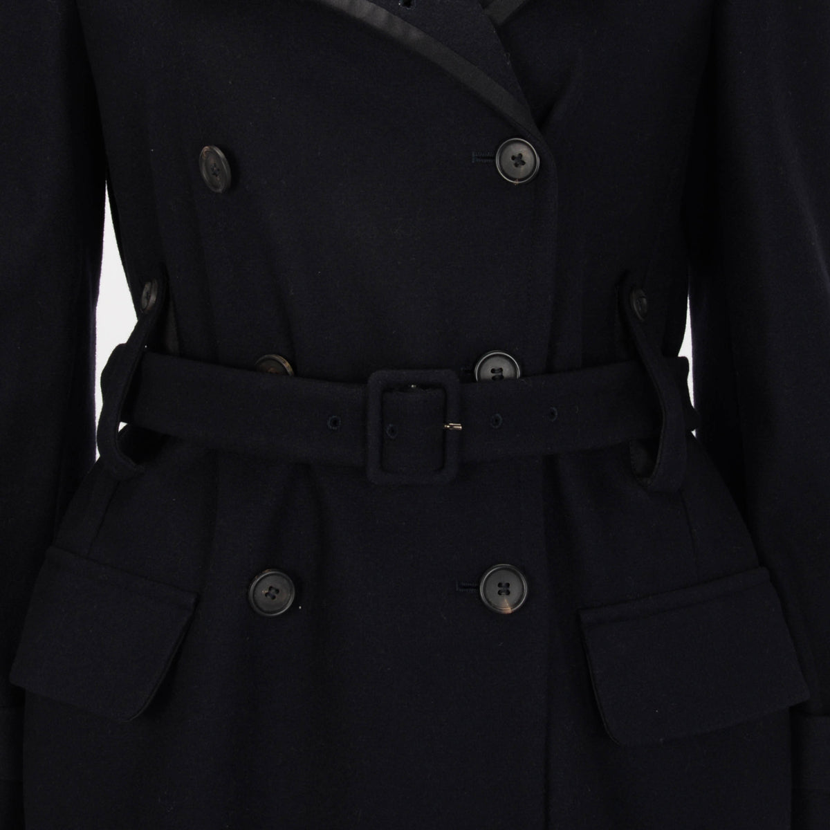Miu Miu Navy Wool Melton Satin Trim Military Coat IT 42