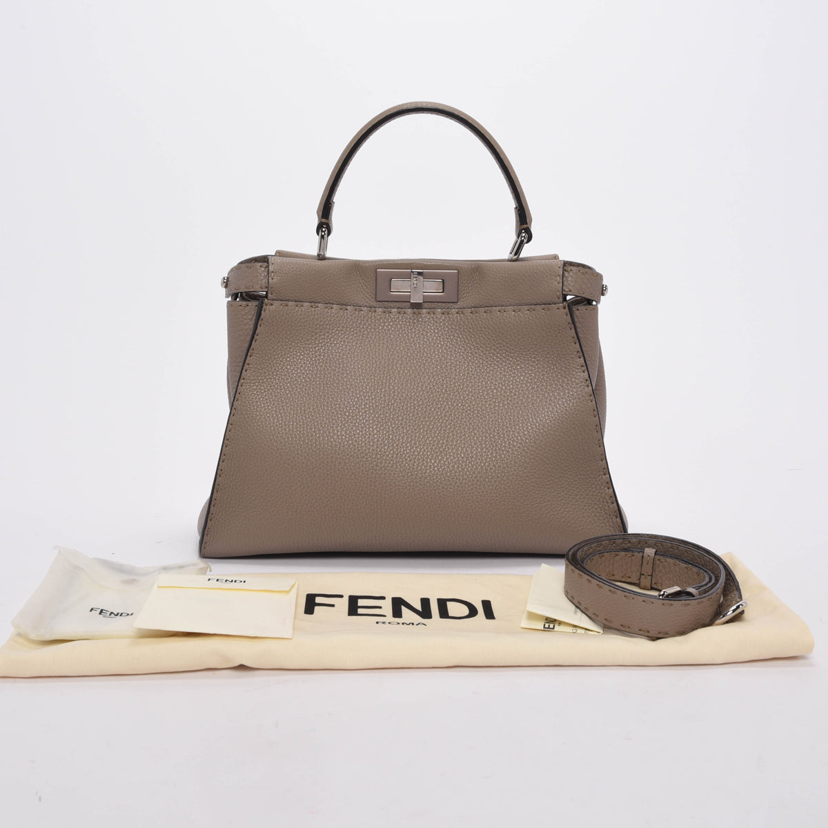 Fendi Beige Selleria Medium Peekaboo Bag