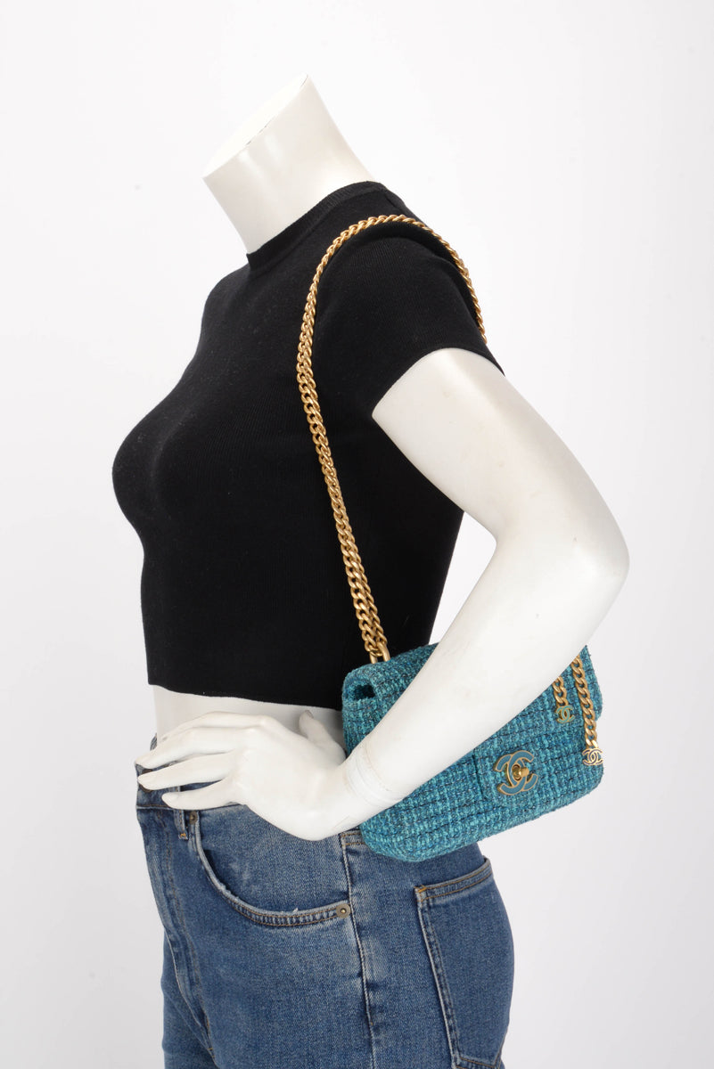 Chanel Teal Tweed CC Tassel Mini Bag