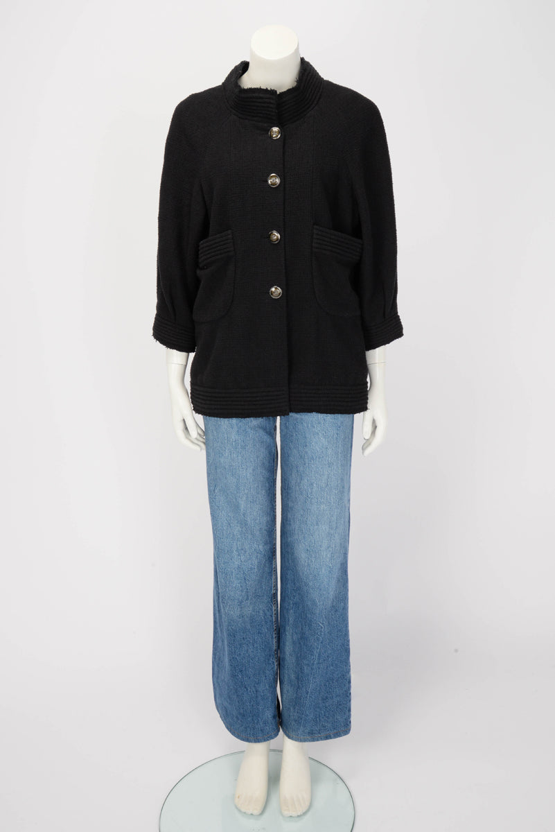 Chanel Black Cotton Boucle Patch Pocket Jacket FR 48