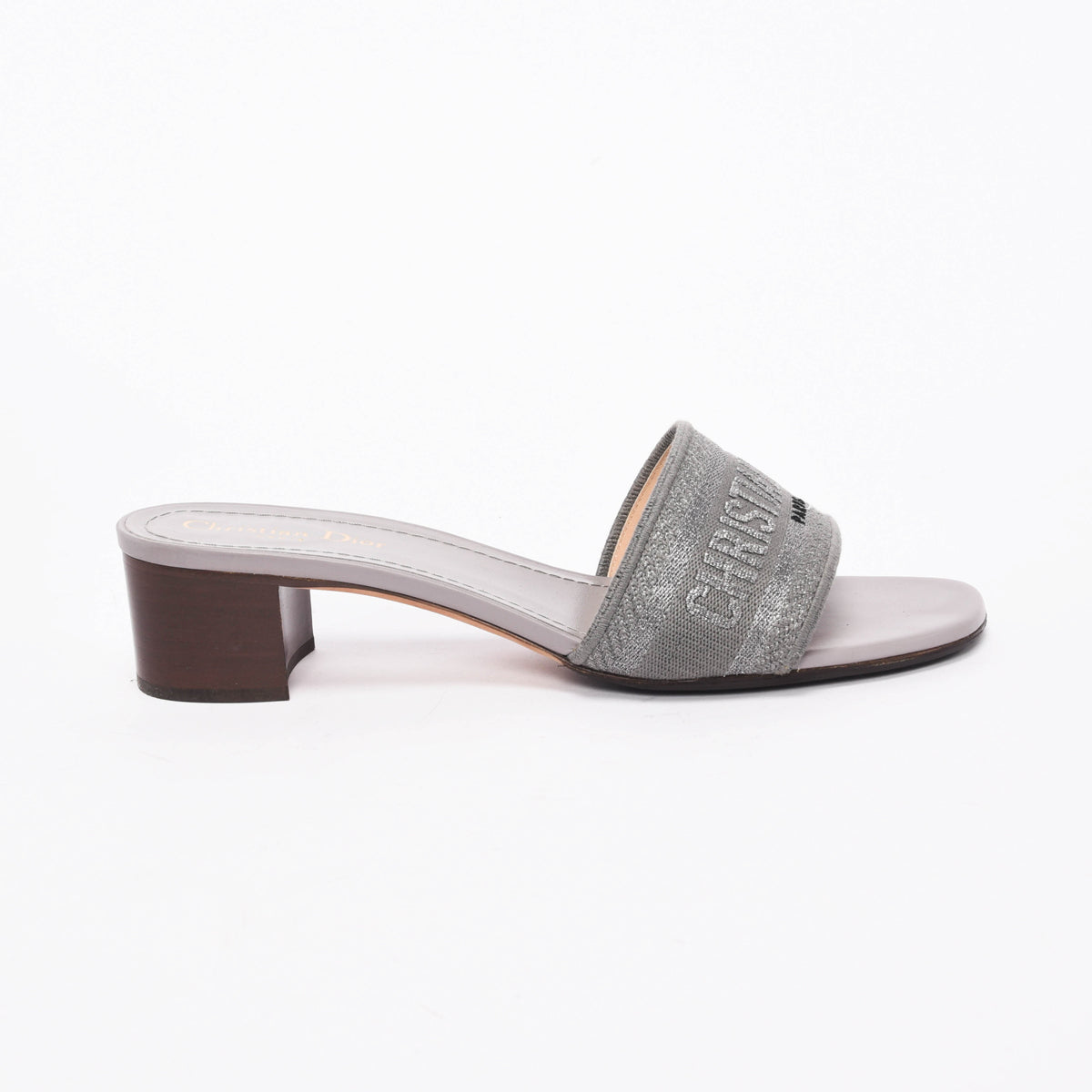 Dior Charcoal Canvas Lame Embroidered DWay Heeled Slides 41