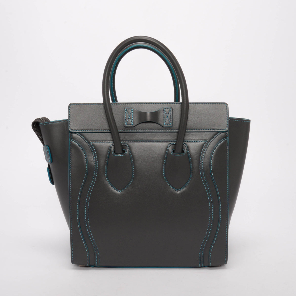 Celine Grey & Turquoise Smooth Calfskin Debossed Micro Luggage Tote