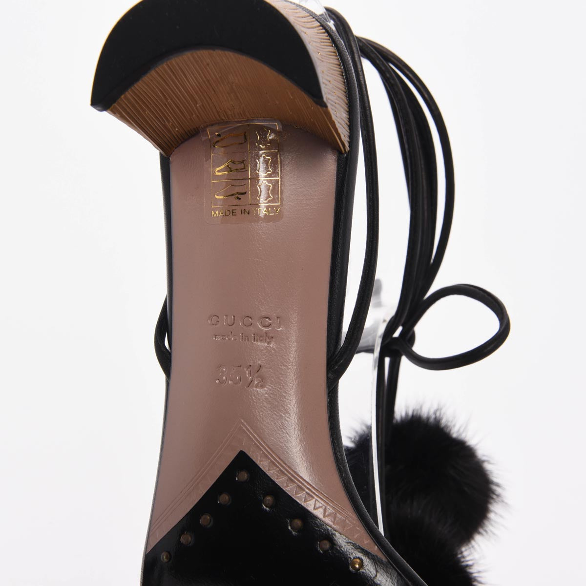 Gucci Black Fur Heloise Pom Pom Sandals 35.5