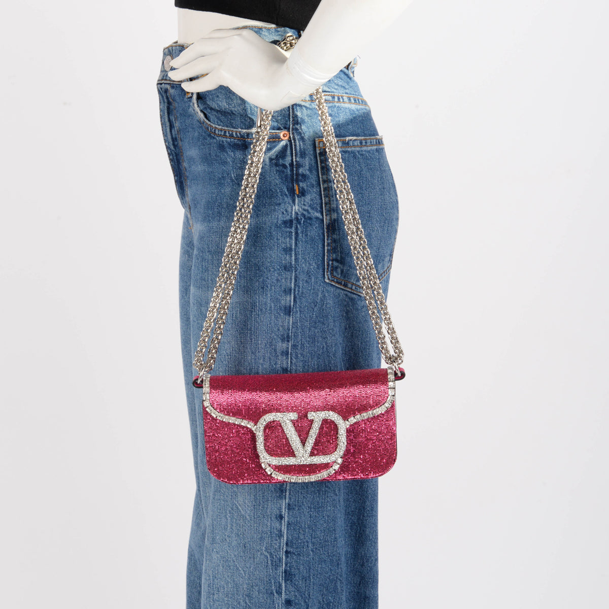 Valentino Pink Crystal Embellished Small Loco Bag