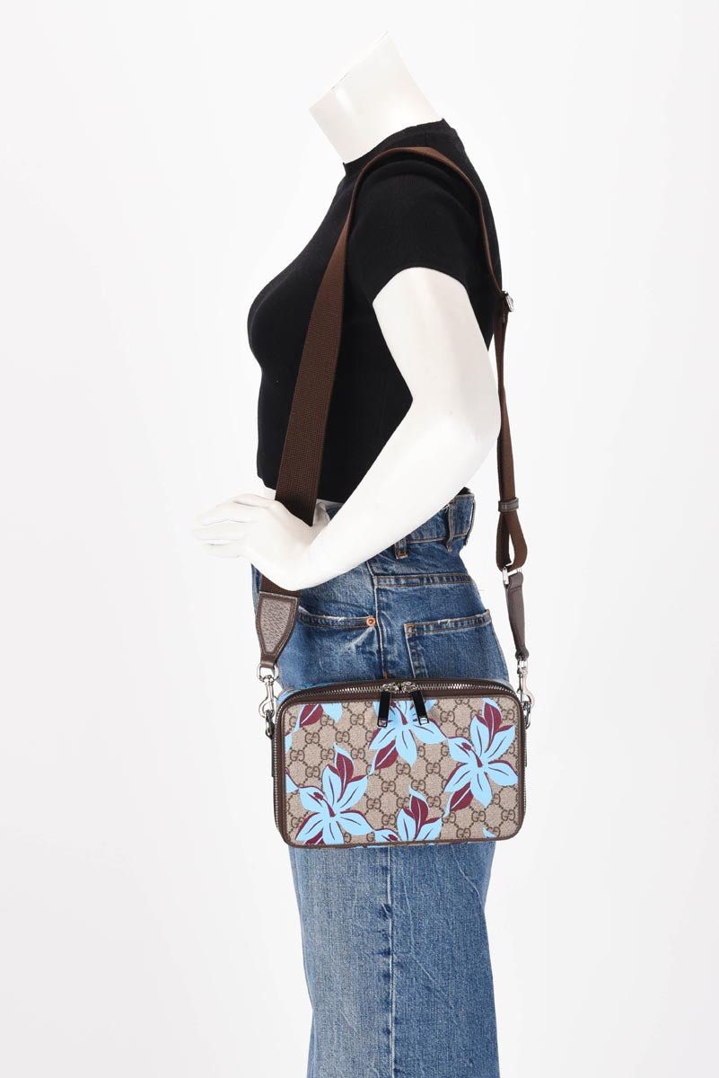 Gucci Blue Floral GG Supreme Small Shoulder Bag