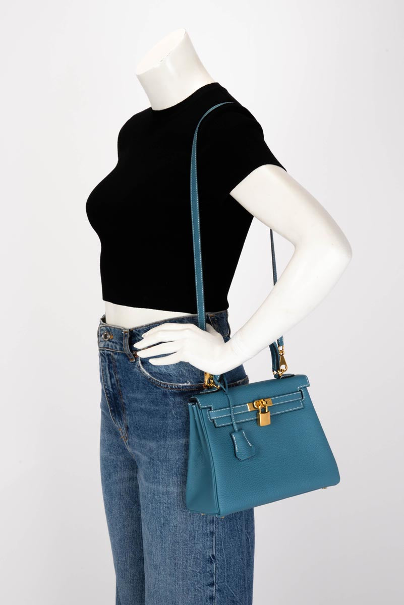 Hermes New Bleu Jean Togo Kelly 25 GHW