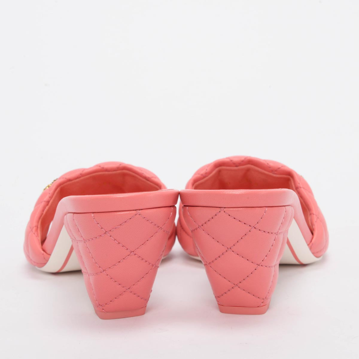 Chanel Coral Quilted Lambskin Textured CC Mules 40