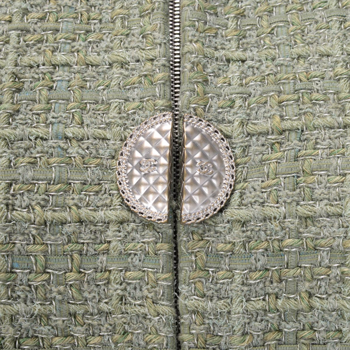 Chanel Sage Green Fantasy Tweed Zip Front Jacket FR 40