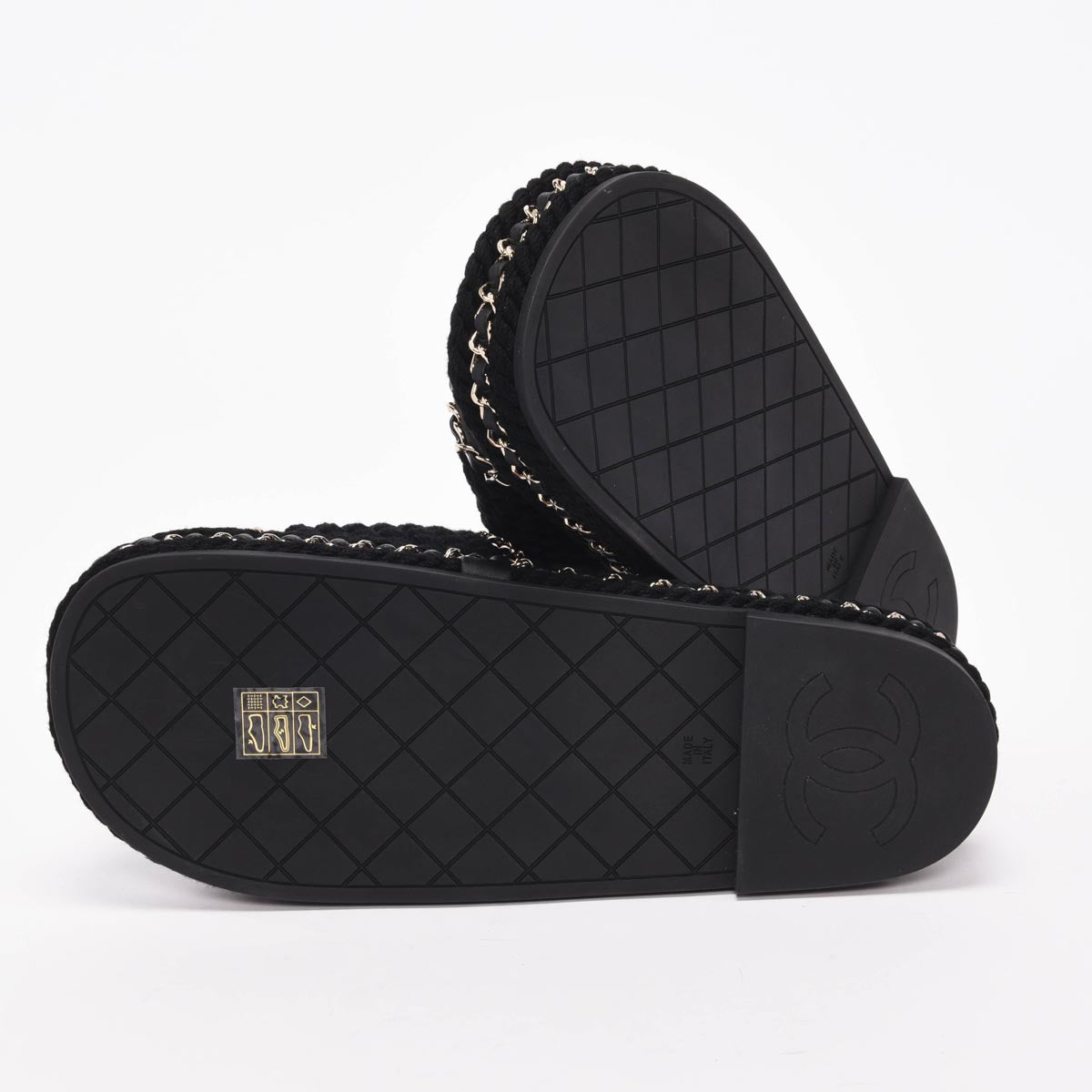 Chanel Black Braided Rope CC Platform Slides 38