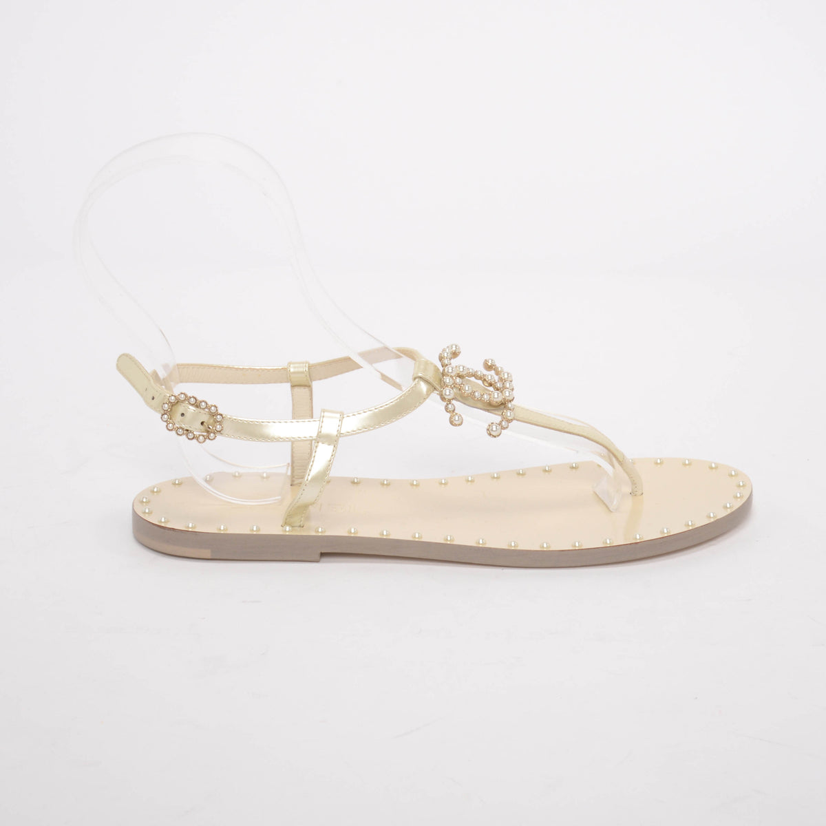 Chanel Iridescent Pearl CC Thong Sandals 37