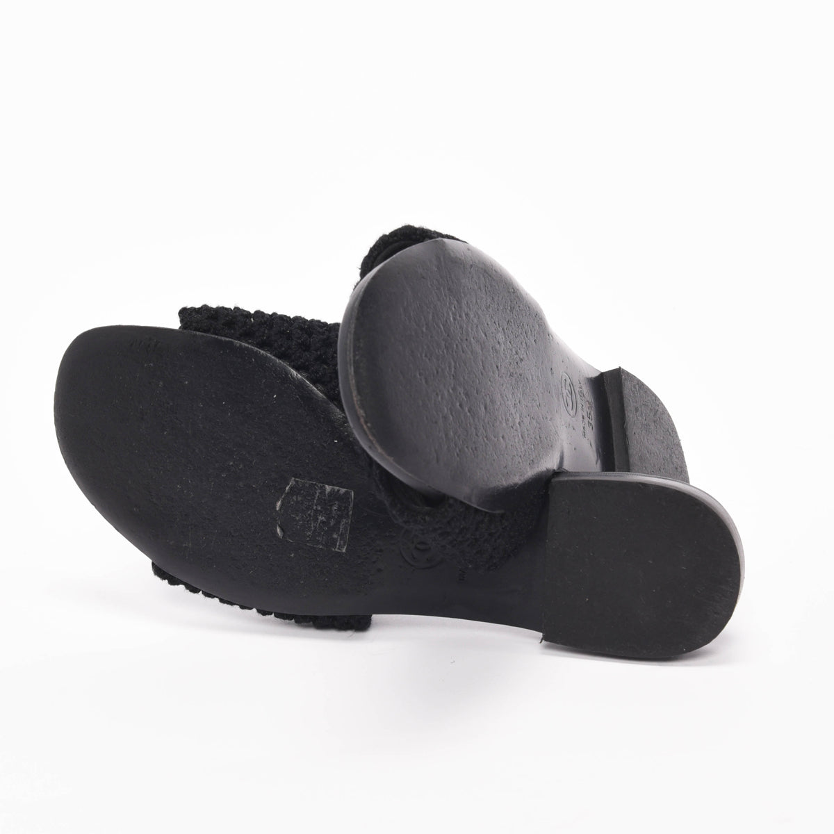Chanel Black Crochet Knit CC Slides 35