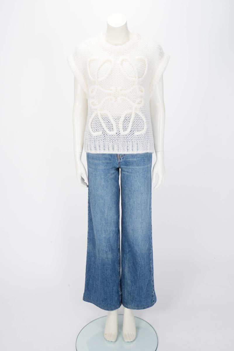 Loewe White Open Knit Anagram Sweater Vest Top S