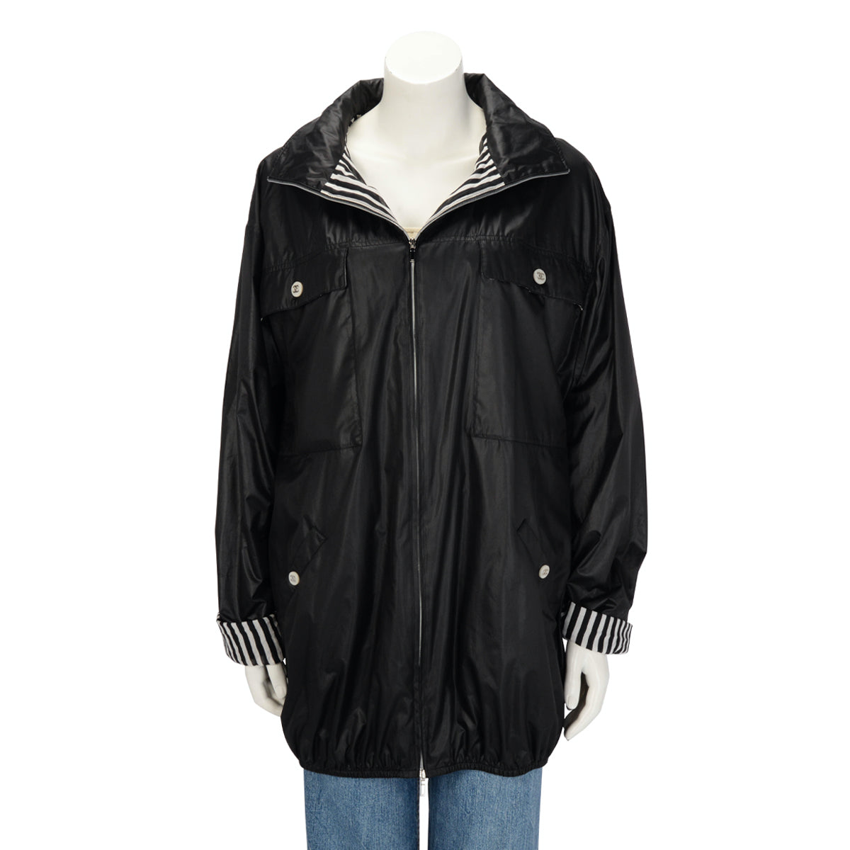 Chanel Black Nylon Coco Beach Shell Parka Jacket FR 36